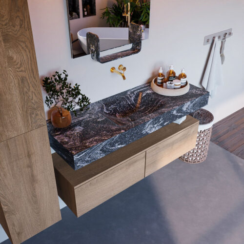 MONDIAZ ALAN-DLUX 130cm mueble de baño Washed Oak 2 cajones. Lavabo CLOUD Centro sin orificios color Lava.