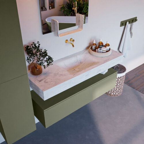 MONDIAZ ALAN-DLUX 130cm mueble de baño Army 1 cajón. Lavabo CLOUD Centro sin orificios color Opalo.