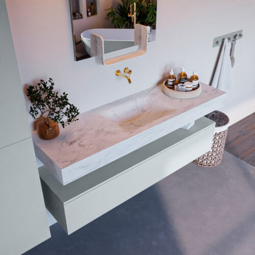 MONDIAZ ALAN-DLUX 150cm mueble de baño Clay 1 cajón. Lavabo CLOUD Centro sin orificios color Opalo.