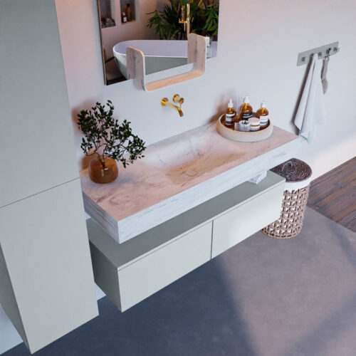 MONDIAZ ALAN-DLUX 120cm mueble de baño Clay 2 cajones. Lavabo CLOUD Centro sin orificios color Opalo.