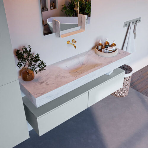 MONDIAZ ALAN-DLUX 150cm mueble de baño Clay 2 cajones. Lavabo CLOUD Centro sin orificios color Opalo.