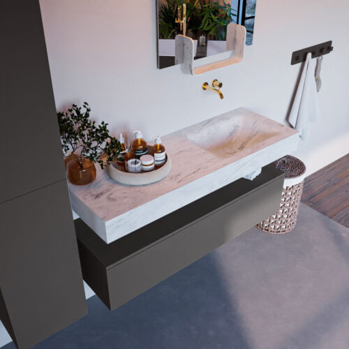 MONDIAZ ALAN-DLUX 130cm mueble de baño Dark Grey 1 cajón. Lavabo CLOUD Derecho sin orificios color Opalo.