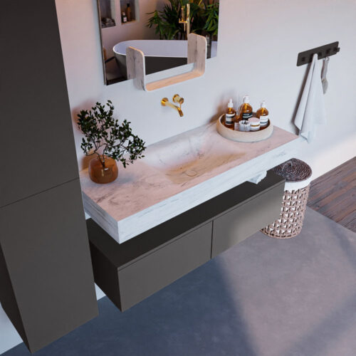 MONDIAZ ALAN-DLUX 120cm mueble de baño Dark Grey 2 cajones. Lavabo CLOUD Centro sin orificios color Opalo.