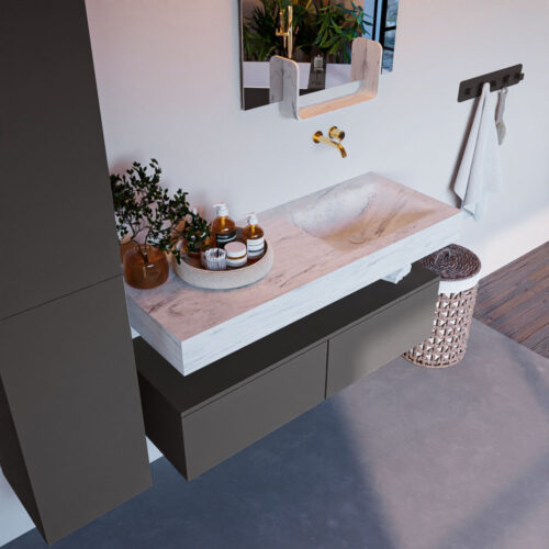 MONDIAZ ALAN-DLUX 120cm mueble de baño Dark Grey 2 cajones. Lavabo CLOUD Derecho sin orificios color Opalo.