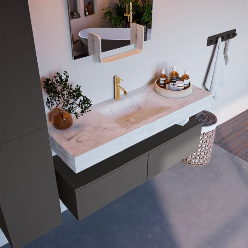 MONDIAZ ALAN-DLUX 130cm mueble de baño Dark Grey 2 cajones. Lavabo CLOUD Centro 1 orificio color Opalo.