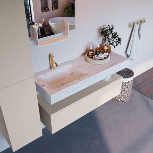 MONDIAZ ALAN-DLUX 120cm mueble de baño Linen 1 cajón. Lavabo CLOUD Izquierda 1 orificio color Opalo.