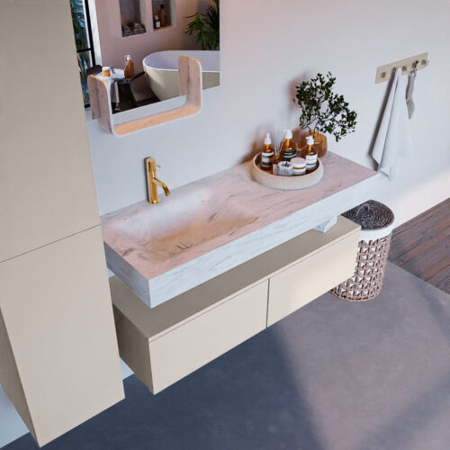 MONDIAZ ALAN-DLUX 120cm mueble de baño Linen 2 cajones. Lavabo CLOUD Izquierda 1 orificio color Opalo.