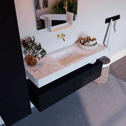 MONDIAZ ALAN-DLUX 130cm mueble de baño Urban 2 cajones. Lavabo CLOUD Centro sin orificios color Opalo.