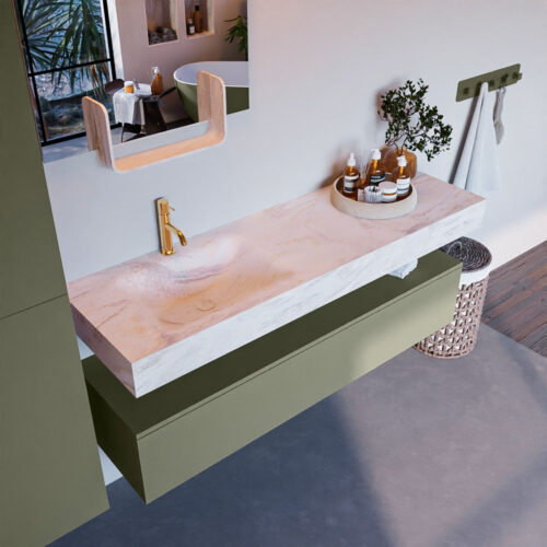 MONDIAZ ALAN-DLUX 150cm mueble de baño Army 1 cajón. Lavabo CLOUD Izquierda 1 orificio color Ostra.