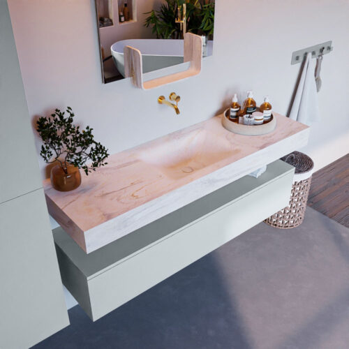 MONDIAZ ALAN-DLUX 150cm mueble de baño Clay 1 cajón. Lavabo CLOUD Centro sin orificios color Ostra.