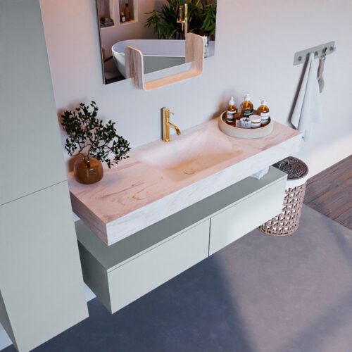 MONDIAZ ALAN-DLUX 130cm mueble de baño Clay 2 cajones. Lavabo CLOUD Centro 1 orificio color Ostra.