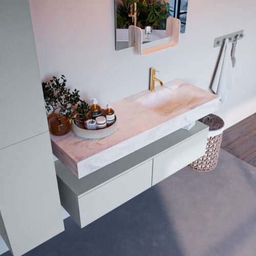 MONDIAZ ALAN-DLUX 130cm mueble de baño Clay 2 cajones. Lavabo CLOUD Derecho 1 orificio color Ostra.