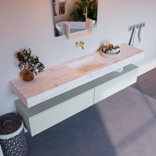 MONDIAZ ALAN-DLUX 200cm mueble de baño Clay 2 cajones. Lavabo CLOUD Centro sin orificios color Ostra.