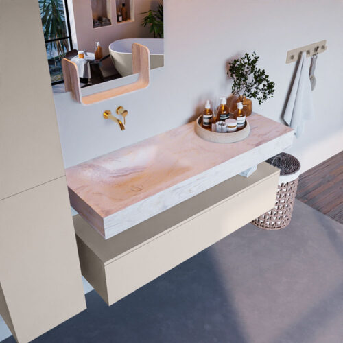 MONDIAZ ALAN-DLUX 130cm mueble de baño Linen 1 cajón. Lavabo CLOUD Izquierda sin orificios color Ostra.