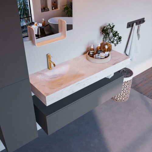 MONDIAZ ALAN-DLUX 130cm mueble de baño Plata 1 cajón. Lavabo CLOUD Izquierda 1 orificio color Ostra.