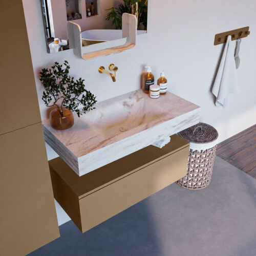 MONDIAZ ALAN-DLUX 90cm mueble de baño Oro 1 cajón. Lavabo CLOUD Centro sin orificios color Frappe.