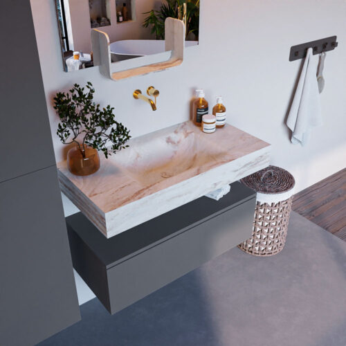 MONDIAZ ALAN-DLUX 90cm mueble de baño Plata 1 cajón. Lavabo CLOUD Centro sin orificios color Frappe.