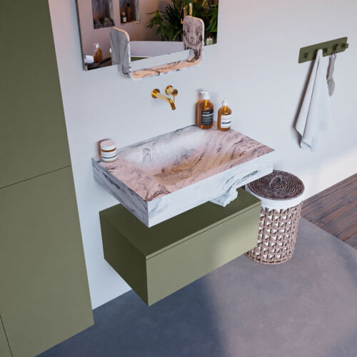 MONDIAZ ALAN-DLUX 70cm mueble de baño Army 1 cajón. Lavabo CLOUD Centro sin orificios color Glace.