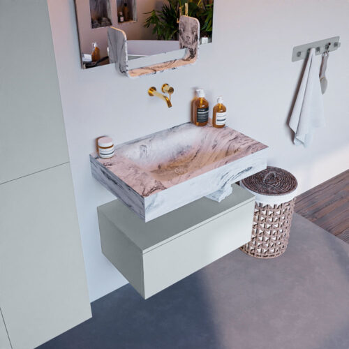 MONDIAZ ALAN-DLUX 70cm mueble de baño Clay 1 cajón. Lavabo CLOUD Centro sin orificios color Glace.