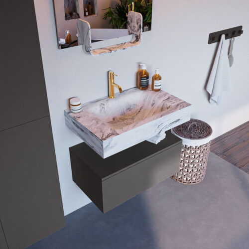 MONDIAZ ALAN-DLUX 70cm mueble de baño Dark Grey 1 cajón. Lavabo CLOUD Centro 1 orificio color Glace.