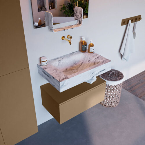 MONDIAZ ALAN-DLUX 70cm mueble de baño Oro 1 cajón. Lavabo CLOUD Centro sin orificios color Glace.