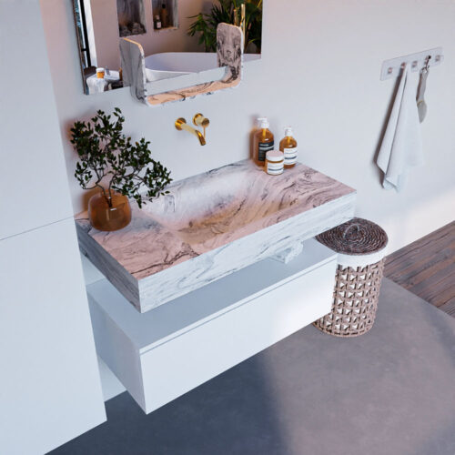 MONDIAZ ALAN-DLUX 90cm mueble de baño Talc 1 cajón. Lavabo CLOUD Centro sin orificios color Glace.