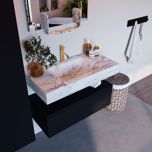 MONDIAZ ALAN-DLUX 90cm mueble de baño Urban 1 cajón. Lavabo CLOUD Centro 1 orificio color Glace.