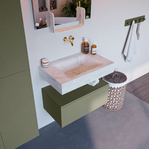 MONDIAZ ALAN-DLUX 70cm mueble de baño Army 1 cajón. Lavabo CLOUD Centro sin orificios color Opalo.