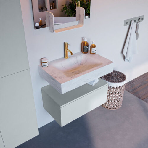 MONDIAZ ALAN-DLUX 70cm mueble de baño Clay 1 cajón. Lavabo CLOUD Centro 1 orificio color Opalo.