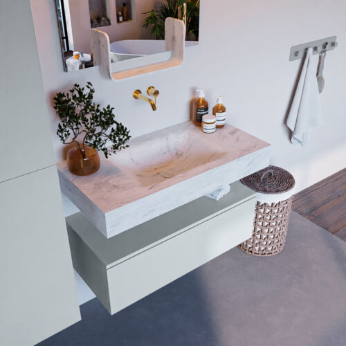 MONDIAZ ALAN-DLUX 90cm mueble de baño Clay 1 cajón. Lavabo CLOUD Centro sin orificios color Opalo.