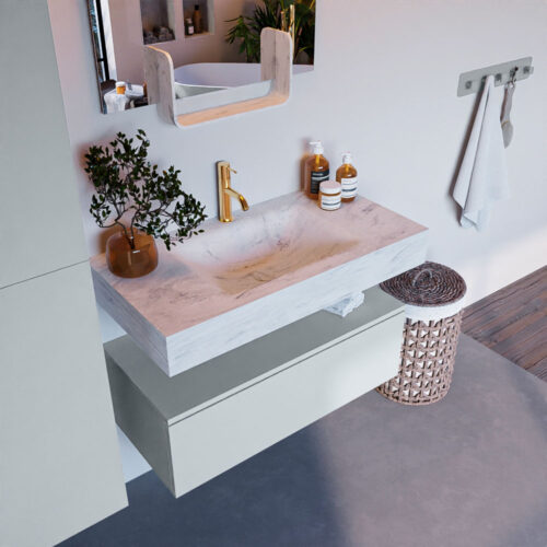 MONDIAZ ALAN-DLUX 90cm mueble de baño Clay 1 cajón. Lavabo CLOUD Centro 1 orificio color Opalo.