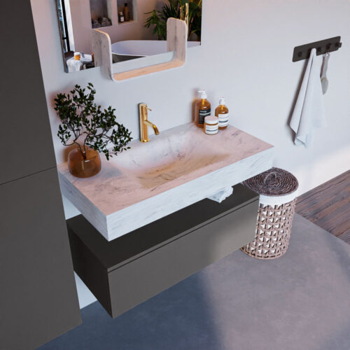 MONDIAZ ALAN-DLUX 90cm mueble de baño Dark Grey 1 cajón. Lavabo CLOUD Centro 1 orificio color Opalo.