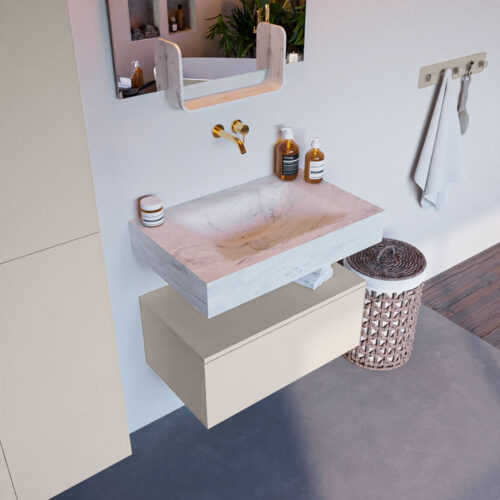 MONDIAZ ALAN-DLUX 70cm mueble de baño Linen 1 cajón. Lavabo CLOUD Centro sin orificios color Opalo.