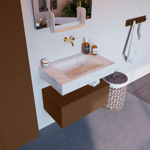 MONDIAZ ALAN-DLUX 70cm mueble de baño Rust 1 cajón. Lavabo CLOUD Centro sin orificios color Opalo.