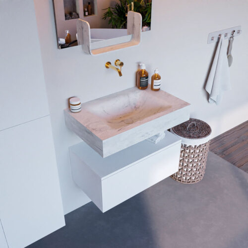 MONDIAZ ALAN-DLUX 70cm mueble de baño Talc 1 cajón. Lavabo CLOUD Centro sin orificios color Opalo.