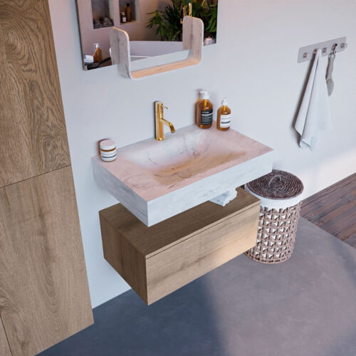 MONDIAZ ALAN-DLUX 70cm mueble de baño Washed Oak 1 cajón. Lavabo CLOUD Centro 1 orificio color Opalo.