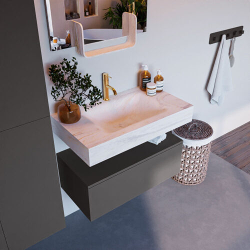 MONDIAZ ALAN-DLUX 80cm mueble de baño Dark Grey 1 cajón. Lavabo CLOUD Centro 1 orificio color Ostra.