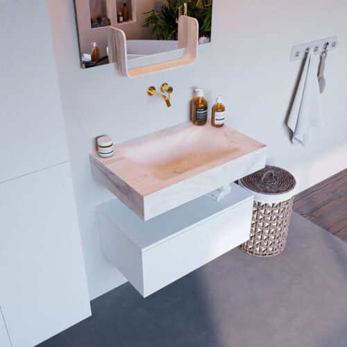 MONDIAZ ALAN-DLUX 70cm mueble de baño Talc 1 cajón. Lavabo CLOUD Centro sin orificios color Ostra.