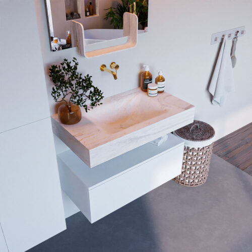 MONDIAZ ALAN-DLUX 80cm mueble de baño Talc 1 cajón. Lavabo CLOUD Centro sin orificios color Ostra.