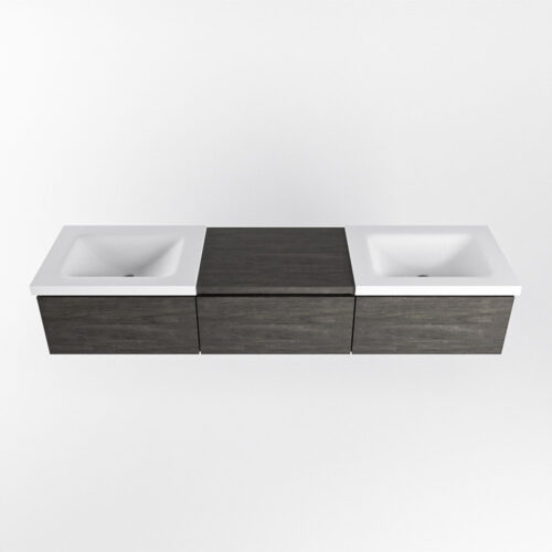 MONDIAZ BUKLA 180cm mueble de baño con módulo 60 Dark Brown 3 cajones. Lavabo CLOUD duble 1 orificio color Talc - Imagen 6