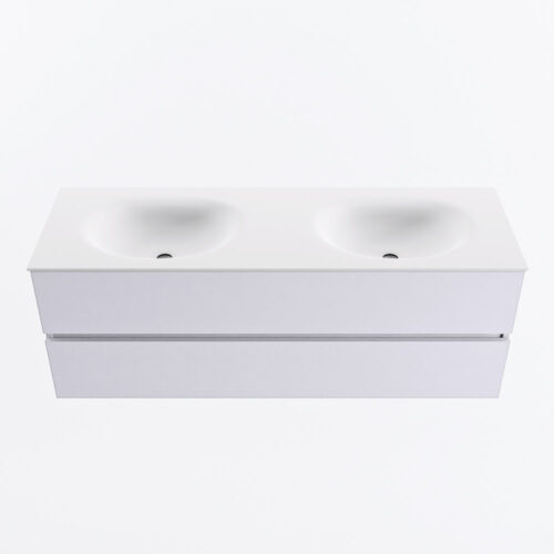 MONDIAZ VICA 140cm mueble de baño Cale 2 cajones. Lavabo MOON Doble sin orificio, color Talc. - Imagen 5