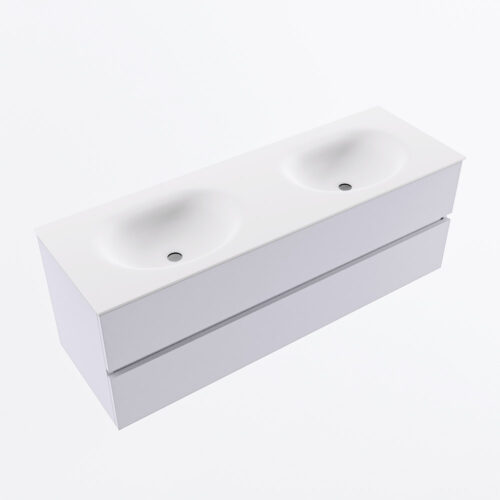 MONDIAZ VICA 140cm mueble de baño Cale 2 cajones. Lavabo MOON Doble sin orificio, color Talc. - Imagen 6