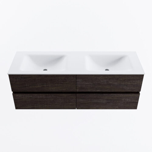 MONDIAZ VICA 140cm mueble de baño Dark Brown 4 cajones. Lavabo CLOUD Doble 2 orificios, color Talc. - Imagen 5