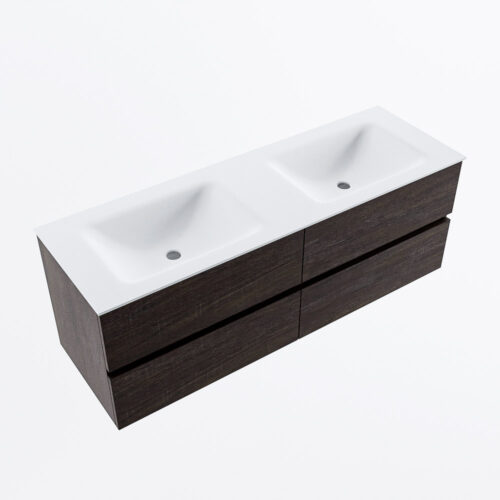 MONDIAZ VICA 140cm mueble de baño Dark Brown 4 cajones. Lavabo CLOUD Doble 2 orificios, color Talc. - Imagen 6