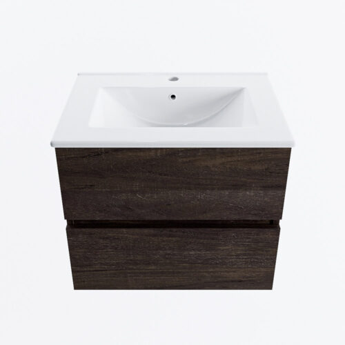 MONDIAZ VICA 60cm mueble de baño Dark Brown 2 cajones. Lavabo DENIA Centro 1 orificio, color Blanco brillo. - Imagen 5