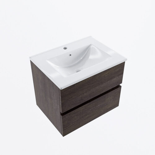 MONDIAZ VICA 60cm mueble de baño Dark Brown 2 cajones. Lavabo DENIA Centro 1 orificio, color Blanco brillo. - Imagen 6