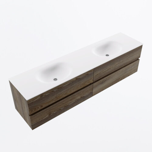 MONDIAZ VICA 190cm mueble de baño Dark Brown Grey 4 cajones. Lavabo MOON Doble sin orificio, color Talc. - Imagen 6