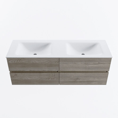 MONDIAZ VICA 140cm mueble de baño Light Brown Grey 4 cajones. Lavabo CLOUD Doble sin orificio, color Talc. - Imagen 5