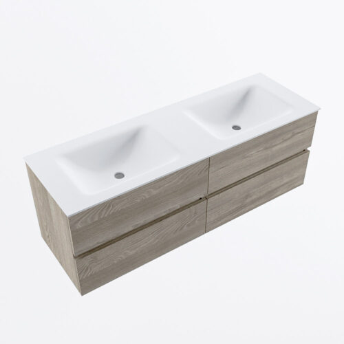 MONDIAZ VICA 140cm mueble de baño Light Brown Grey 4 cajones. Lavabo CLOUD Doble sin orificio, color Talc. - Imagen 6