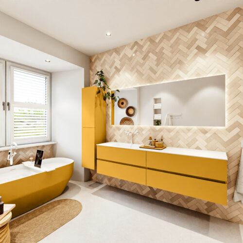 MONDIAZ VICA 190cm mueble de baño Ocher 4 cajones. Lavabo CLOUD Izquierda 1 orificio, color Talc. - Imagen 4